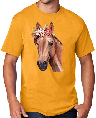 Horse With Floral Crown Adult T-shirt - Gold