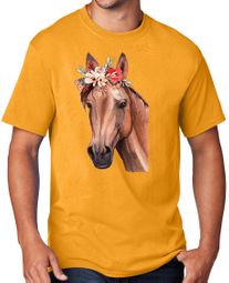 Horse With Floral Crown Adult T-shirt - Gold