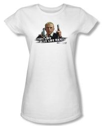 Hot Fuzz Juniors T-shirt Movie Just Got Real White Tee Shirt