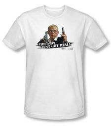 Hot Fuzz T-shirt Movie Just Got Real Adult White Slim Fit Tee Shirt