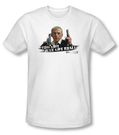 Hot Fuzz T-shirt Movie Just Got Real Adult White Slim Fit Tee Shirt
