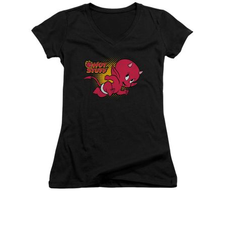 Hot Stuff Shirt Juniors V Neck Running Black T-Shirt