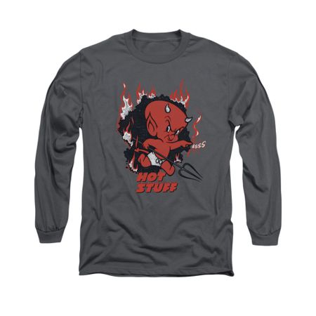 Hot Stuff Shirt Singe Long Sleeve Charcoal Tee T-Shirt