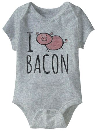 I Love Bacon Funny Baby Romper Grey Infant Babies Creeper