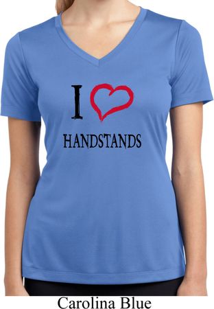 I Love Handstands Ladies Moisture Wicking V-neck Shirt