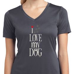 I Love My Dog Ladies Moisture Wicking V-neck Shirt