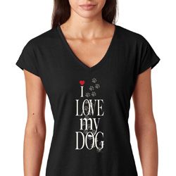 I Love My Dog Ladies Tri Blend V-Neck Shirt