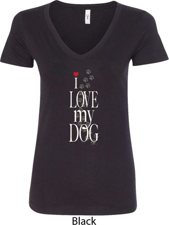 I Love My Dog Ladies V-Neck Shirt