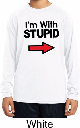 I'm With Stupid Black Print Kids Dry Wicking Long Sleeve Shirt