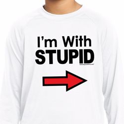 I'm With Stupid Black Print Kids Dry Wicking Long Sleeve Shirt