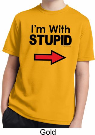 I'm With Stupid Black Print Kids Moisture Wicking Shirt