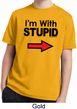 I'm With Stupid Black Print Kids Moisture Wicking Shirt