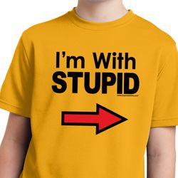 I'm With Stupid Black Print Kids Moisture Wicking Shirt