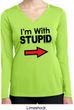I'm With Stupid Black Print Ladies Dry Wicking Long Sleeve Shirt