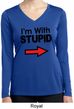 I'm With Stupid Black Print Ladies Dry Wicking Long Sleeve Shirt