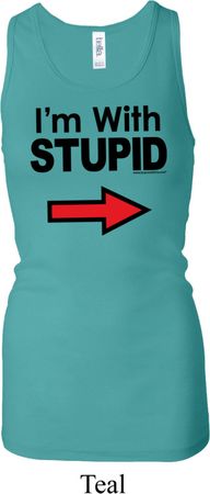 I'm With Stupid Black Print Ladies Longer Length Racerback Tank Top