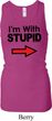 I'm With Stupid Black Print Ladies Longer Length Racerback Tank Top