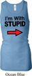 I'm With Stupid Black Print Ladies Longer Length Racerback Tank Top
