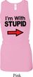 I'm With Stupid Black Print Ladies Longer Length Racerback Tank Top
