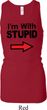 I'm With Stupid Black Print Ladies Longer Length Racerback Tank Top