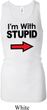 I'm With Stupid Black Print Ladies Longer Length Racerback Tank Top