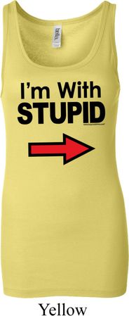 I'm With Stupid Black Print Ladies Longer Length Tank Top