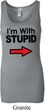 I'm With Stupid Black Print Ladies Longer Length Tank Top