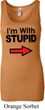 I'm With Stupid Black Print Ladies Longer Length Tank Top