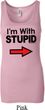 I'm With Stupid Black Print Ladies Longer Length Tank Top