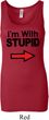 I'm With Stupid Black Print Ladies Longer Length Tank Top