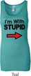 I'm With Stupid Black Print Ladies Longer Length Tank Top