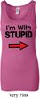 I'm With Stupid Black Print Ladies Longer Length Tank Top