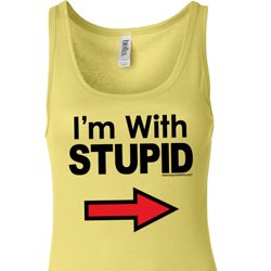 I'm With Stupid Black Print Ladies Longer Length Tank Top