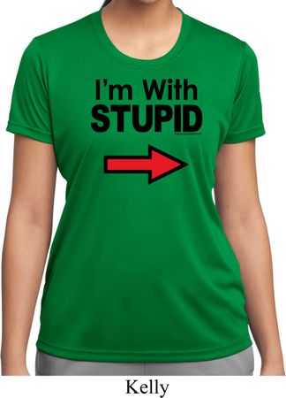 I'm With Stupid Black Print Ladies Moisture Wicking Shirt