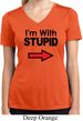 I'm With Stupid Black Print Ladies Moisture Wicking V-neck Shirt