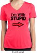 I'm With Stupid Black Print Ladies Moisture Wicking V-neck Shirt