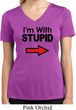 I'm With Stupid Black Print Ladies Moisture Wicking V-neck Shirt