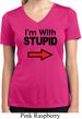 I'm With Stupid Black Print Ladies Moisture Wicking V-neck Shirt
