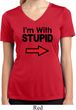 I'm With Stupid Black Print Ladies Moisture Wicking V-neck Shirt