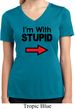 I'm With Stupid Black Print Ladies Moisture Wicking V-neck Shirt