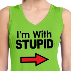 I'm With Stupid Black Print Ladies Sleeveless Moisture Wicking Shirt