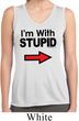 I'm With Stupid Black Print Ladies Sleeveless Moisture Wicking Shirt
