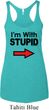 I'm With Stupid Black Print Ladies Tri Blend Racerback Tank Top