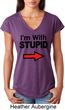 I'm With Stupid Black Print Ladies Tri Blend V-Neck Shirt