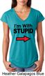 I'm With Stupid Black Print Ladies Tri Blend V-Neck Shirt