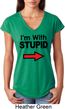 I'm With Stupid Black Print Ladies Tri Blend V-Neck Shirt