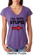 I'm With Stupid Black Print Ladies Tri Blend V-Neck Shirt