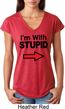 I'm With Stupid Black Print Ladies Tri Blend V-Neck Shirt