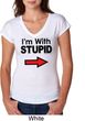 I'm With Stupid Black Print Ladies Tri Blend V-Neck Shirt