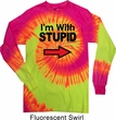 I'm With Stupid Black Print Long Sleeve Tie Dye Shirt
